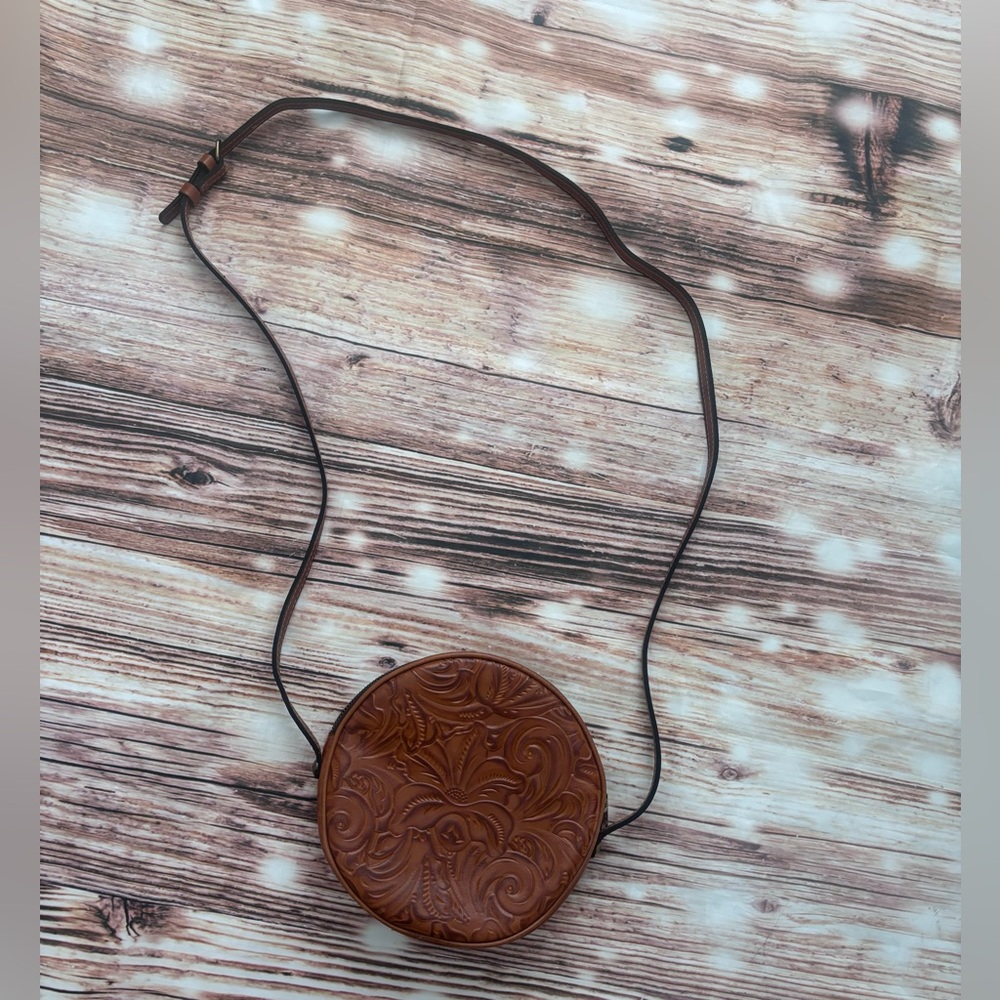 PATRICIA NASH ROUND EMBOSSED CROSSBODY PURSE